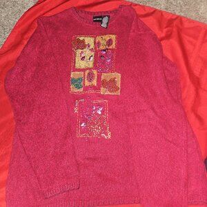 Vintage Fall Sweater Leaves Patchwork Embroidered Knit Womens Erika n co